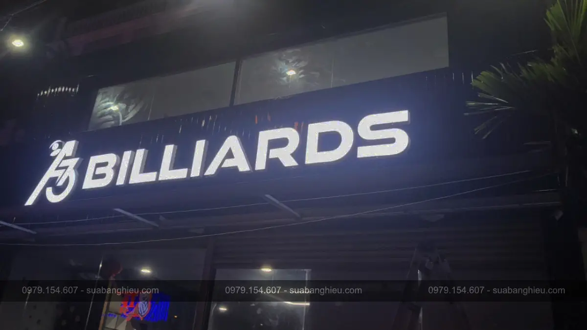 Bảng Hiệu Meca Chữ Nổi Sáng Đèn A3 Billiards Đồng Đen