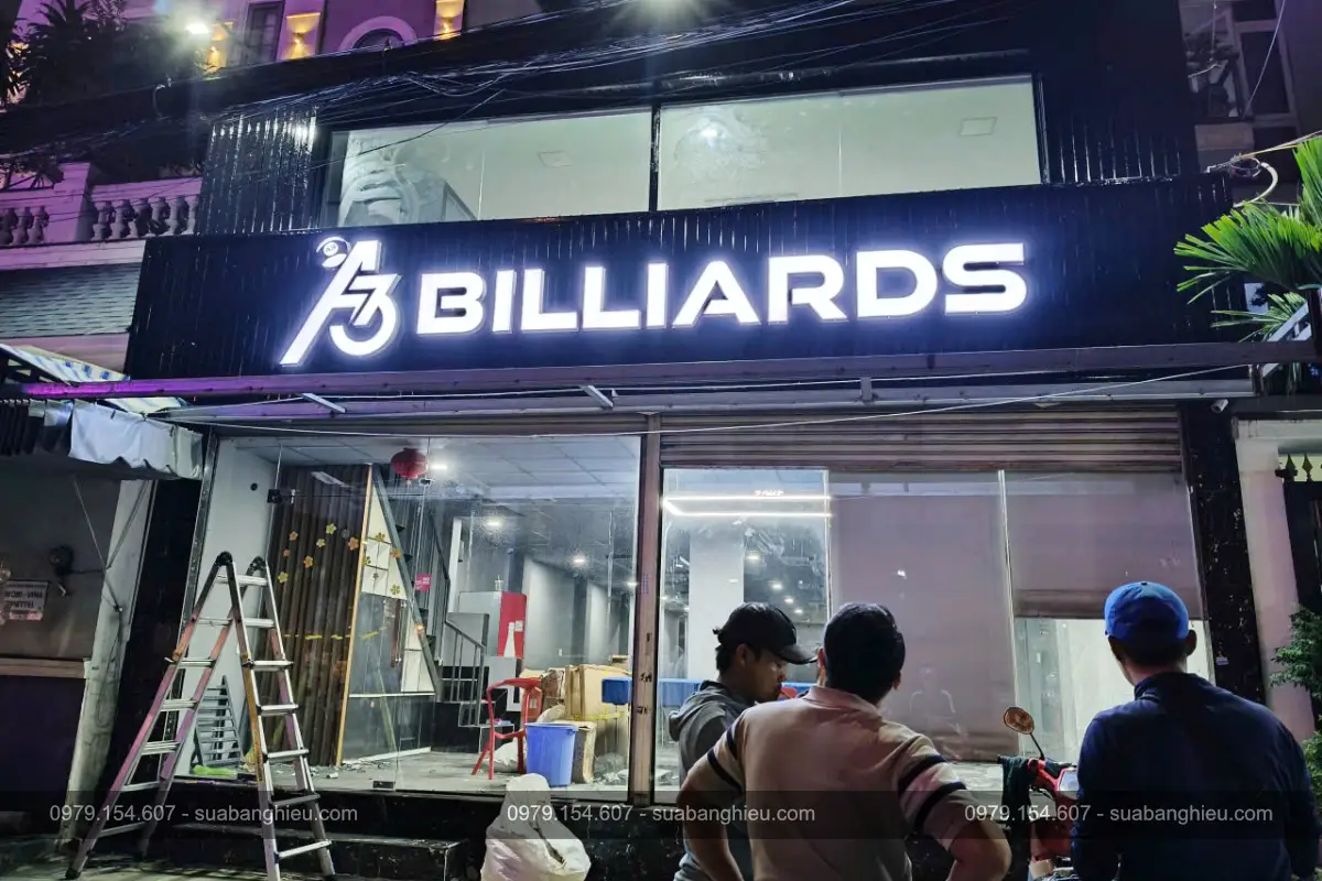 Bảng Hiệu Meca Chữ Nổi Sáng Đèn A3 Billiards Đồng Đen
