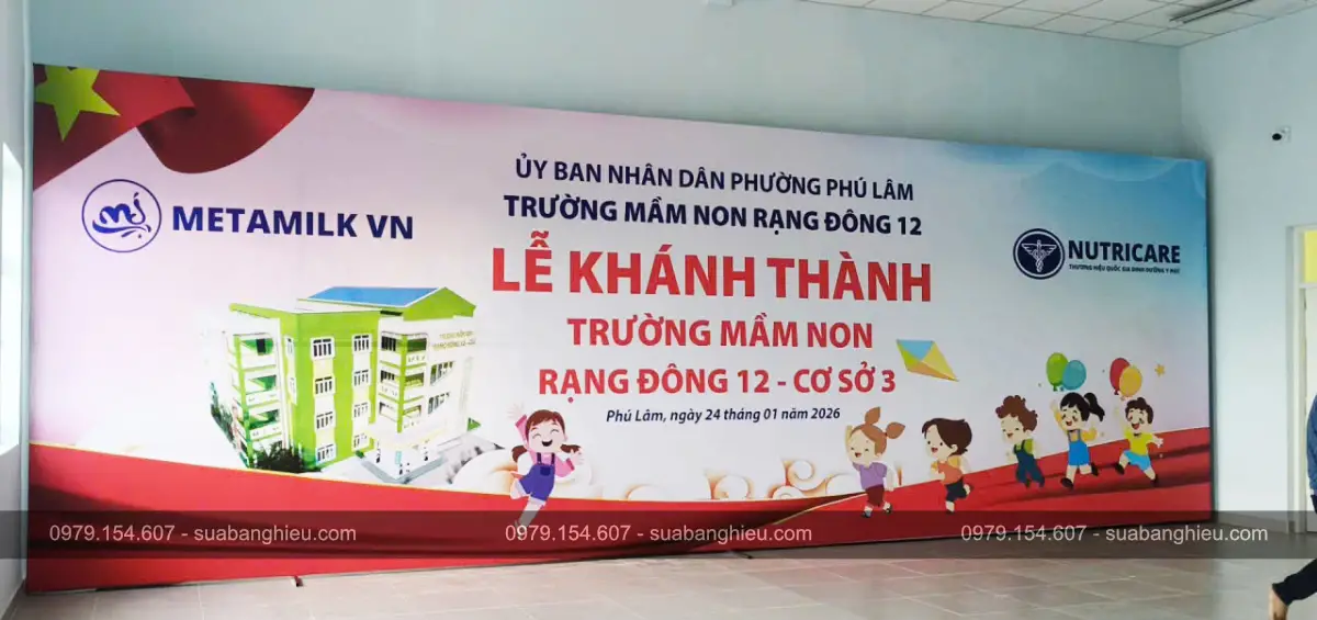 Backdrop Bạt Hiflex Tại Lễ Khánh Thành Trường Mầm Non Rạng Đông 12 Cơ Sở 3