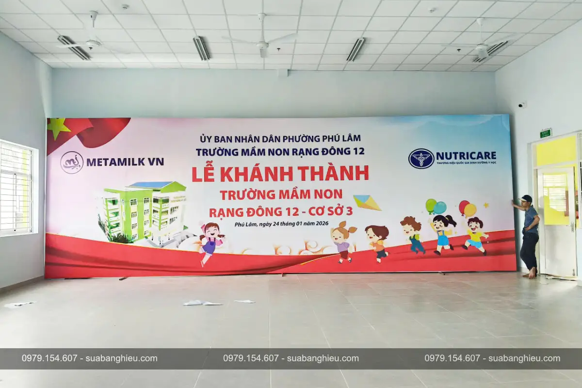 Backdrop Bạt Hiflex Tại Lễ Khánh Thành Trường Mầm Non Rạng Đông 12 Cơ Sở 3