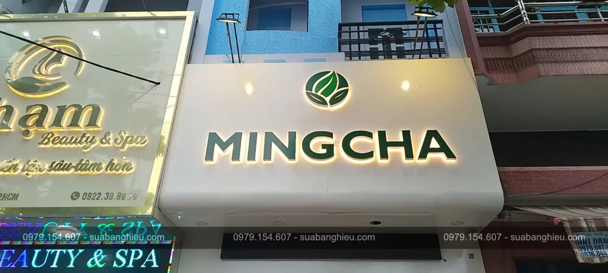 Bảng Hiệu Đèn Led Meca Chữ Nổi Sáng Chân Mingcha Tea & Coffee
